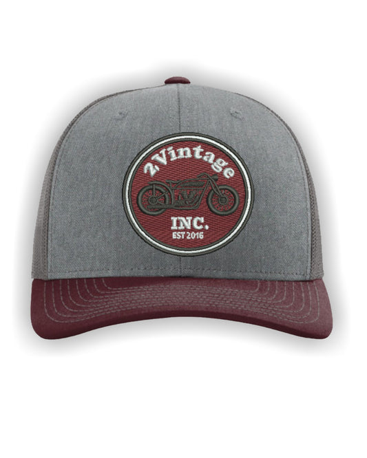 Mesh Back Trucker Cap with 2vintage Motorcycle Design Red