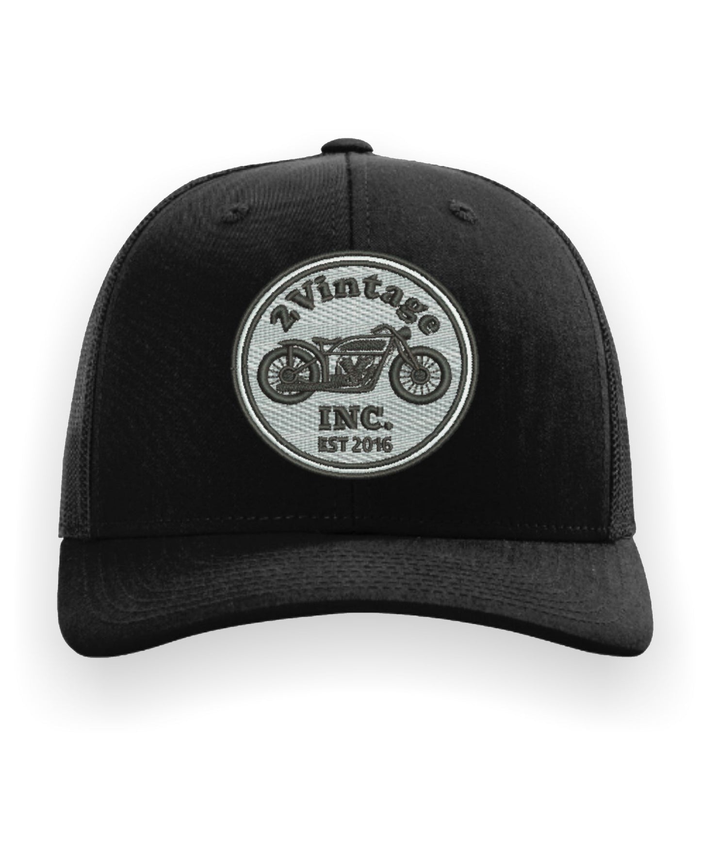 Mesh Back Trucker Cap with 2vintage Motorcycle Design Black