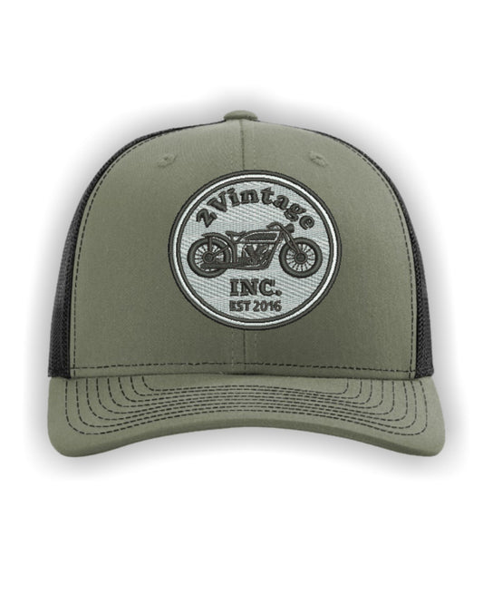 Mesh Back Trucker Cap with 2vintage Motorcycle Design Green